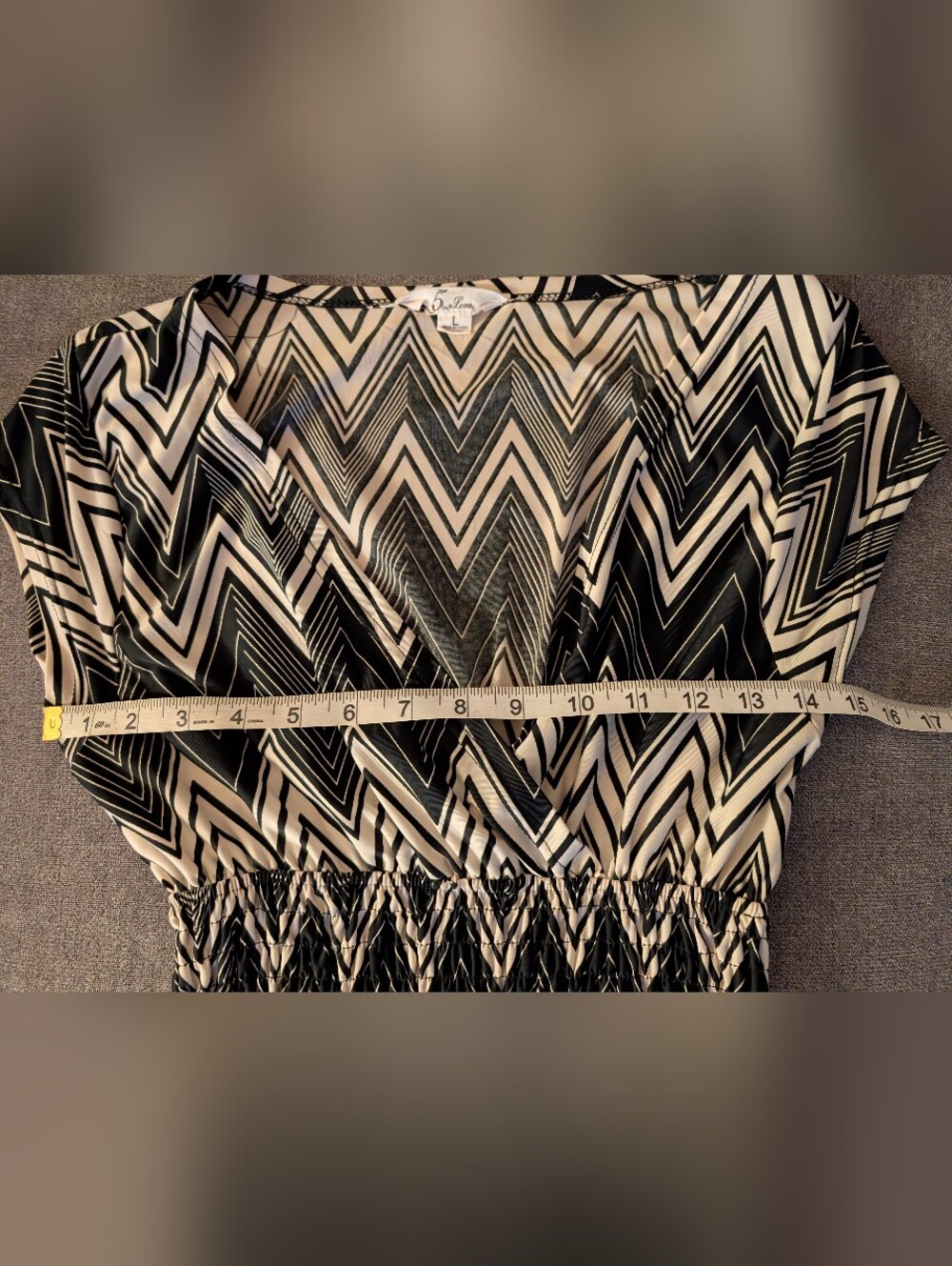 5th Love Black and Cream Chevron Shirred-Waist Maxi Dress - Picture 7 of 8